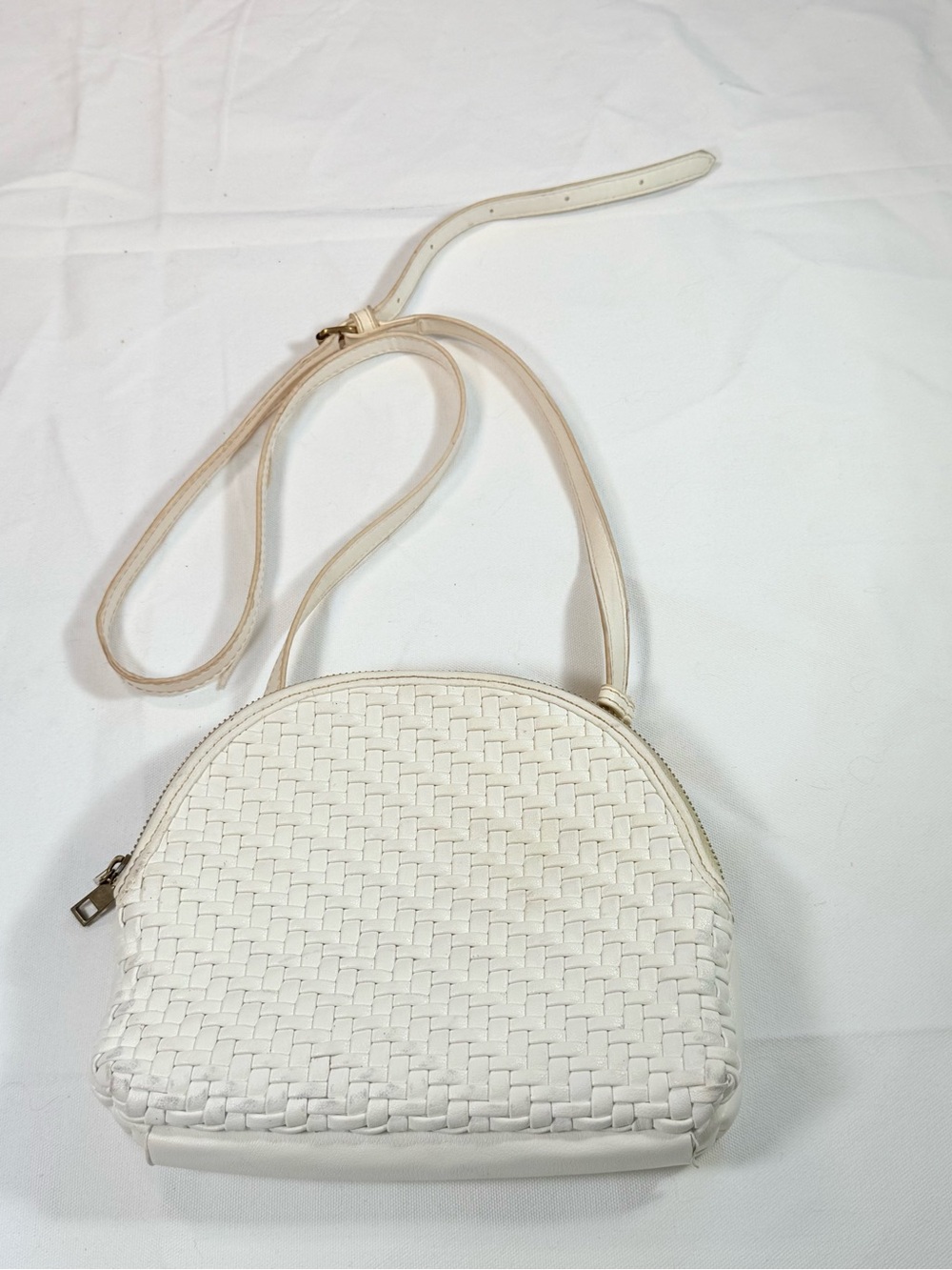 By Anthropologie Cream Woven Half Moon Dome Crossbody Bag
